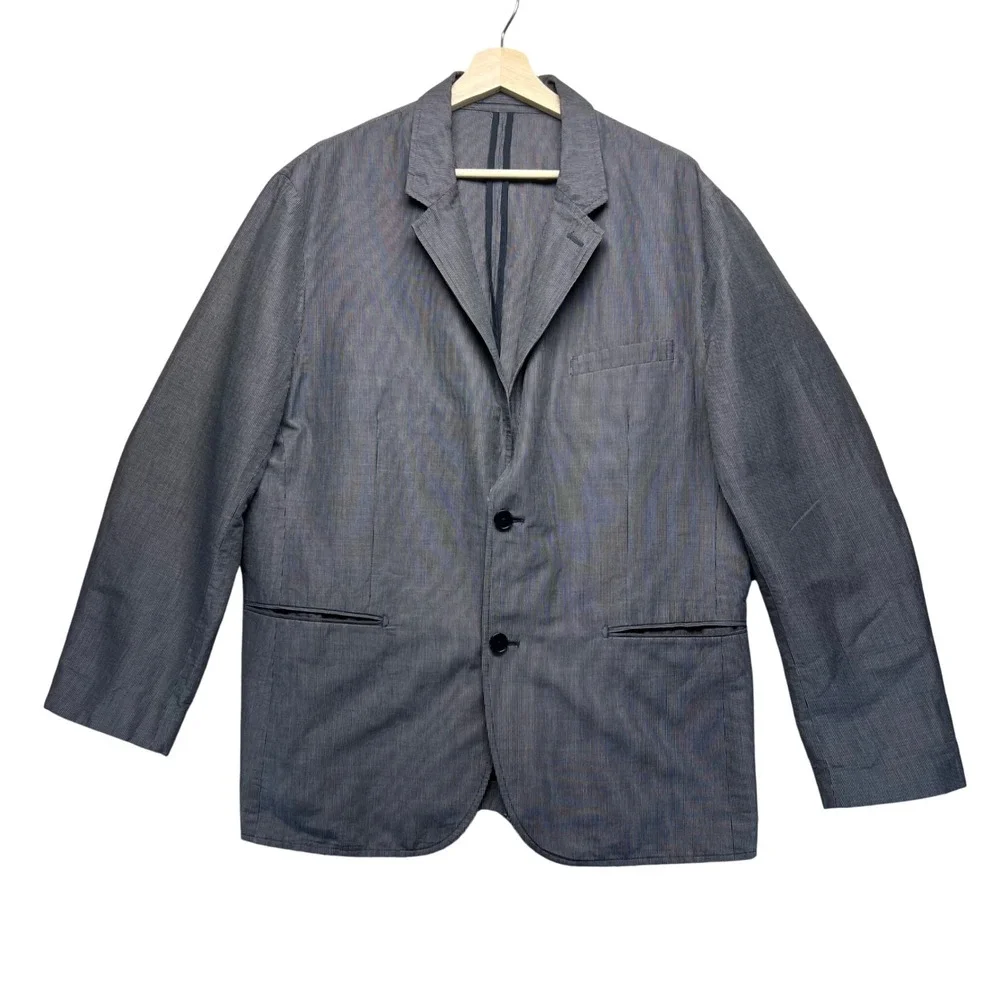 Theory Men's Gray Pinstripe Blazer Jacket Size 44‎ Unstructured Casual Ramie
